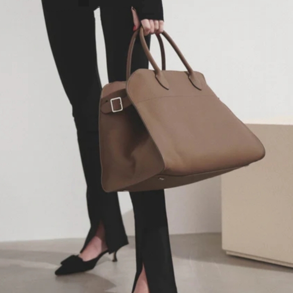 The Row Margaux 15 Soft Grained Leather Taupe Top Handle Bag Rare Authentic GUC - Picture 7 of 12